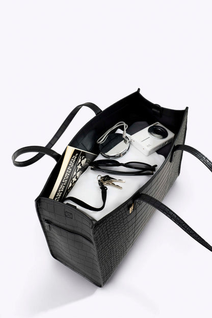 The Work Tote in Black Croc